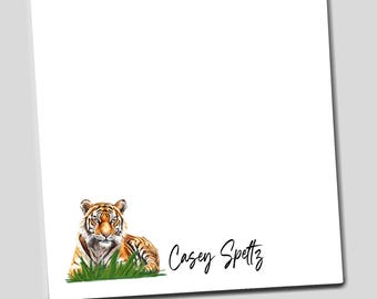 Personalized Tiger Notepad, Custom Animal Stationery, Cute Jungle Cat Gift, Gift for Tiger Lovers, Tiger Pad for Teachers or Animal Lovers