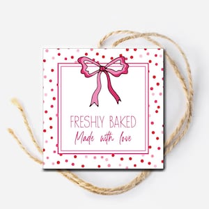 Etiquetas para pan casero, etiquetas imprimibles para productos horneados de San Valentín, tarjeta "Hecho con amor", etiquetas "Horneado con amor", etiqueta colgante con lazo rosa, etiqueta para productos caseros