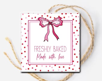 Homemade Bread Tags, Printable Valentine's Bake Goods Tag, Made with Love Card, Baked with Love Tags, Pink Bow Hang Tag, Tag for homemade