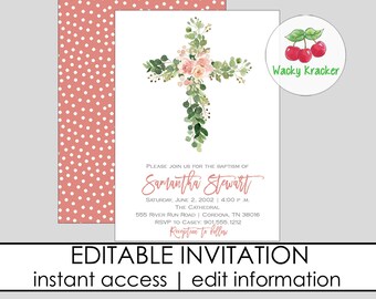 Baby Girl Dedication, Godchild Dedication, Cross Invitation, Adoption Invitation, Dedication Invite, Religious Dedication, Christian Invite