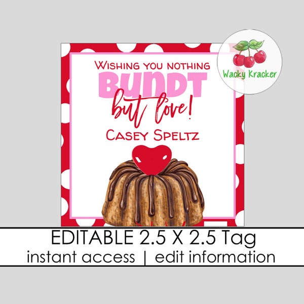 Bundt Cake Appreciation Tags, Valentine Gift Tag, Thank You Tags, Nurse, PTO PTA Gift, Staff Coworker Gift, Editable Gift Template