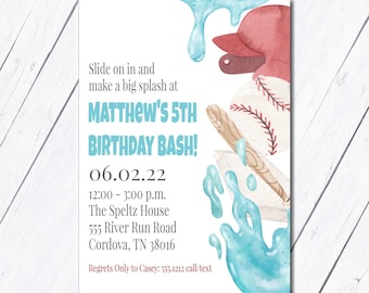 Baseball Invitation, Baseball Water Slide Birthday Invitation, baseball invite, Baseball Party, End of Season Baseball Party, Baseball Team