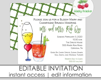 Bloody Mary and Champagne Brunch Invitation, Bridal Brunch Invite, Mimosa Brunch, Morning after Wedding, Editable Template