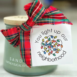 Étiquette-cadeau pour bougies des fêtes, Cadeau de quartier, Cadeau de Noël pour les voisins, Vous illuminez notre quartier, Cadeau de vacances pour les voisins