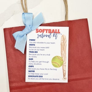 Softball Tag, Softball Survival Kit, Softball Gift, Instant Download, Softball gift for girls, Softball gifts for team, Softball goody bags