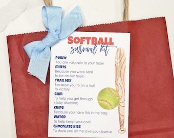 Etichetta softball, kit di sopravvivenza softball, regalo softball, download immediato, regalo softball per ragazze, regali softball per squadra, sacchetti omaggio softball
