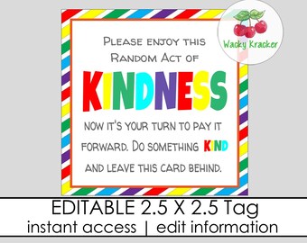 Random Act of Kindness Tags RAOK Gift Tag Pay It Forward - Etsy