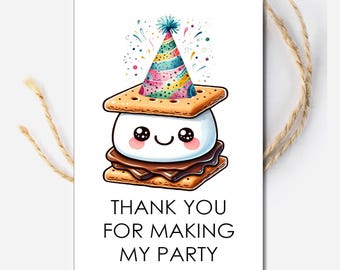 S'more Birthday Treat Tags, Thank you for making my party S'more fun, Party Favor Printable template Tag,  Camping Bonfire Smores Fall Party