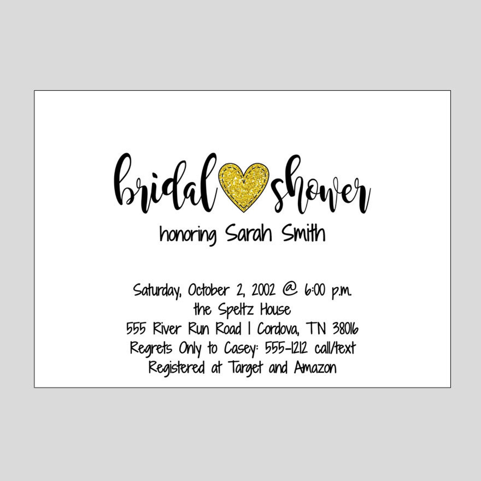 Bridal Shower Invitation Black and White Invite Gold Glitter Etsy
