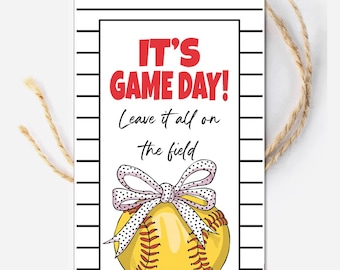 Printable Softball Treat Tag, Good Luck Softball Team Snack Tag, Softball Tournament Favor, It's Game Day Tag, Leave it on the Field Snacks