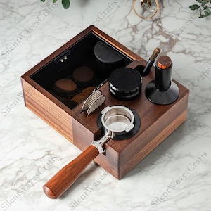 Wood Espresso Station for Tamper & Storage – Handmade Coffee Accessory – Compatible with 51mm–58mm Portafilters