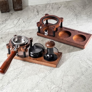 Wooden Espresso Tamper Station with Coffee Storage – Compatible with 58mm/51mm/53mm Portafilters – Barista Accessories for Espresso Machines