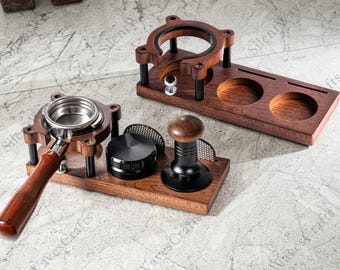 Wooden Espresso Tamper Station with Coffee Storage – Compatible with 58mm/51mm/53mm Portafilters – Barista Accessories for Espresso Machines