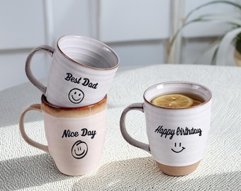 Personalized Pottery Coffee Mug for Mom – Custom Ceramic Cup with Your Message | Unique Gift for Mom or Dad