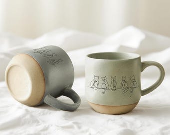 Personalised Cat Mug, Custom Cat With Name Pottery Mug, Pet Lover's Gift, Cat Pottery Mug, Anniversary Gift for Cat Owners