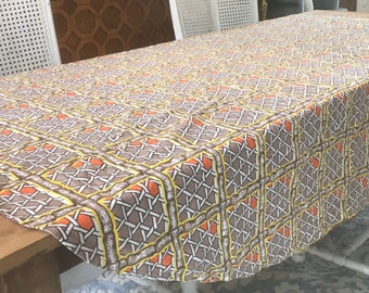 Funky vintage table cloth/Hollywood Regency/retro/handmade/oblong