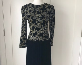 Vintage Ricky Lang velvet cocktail dress/Paisley glitter/1990