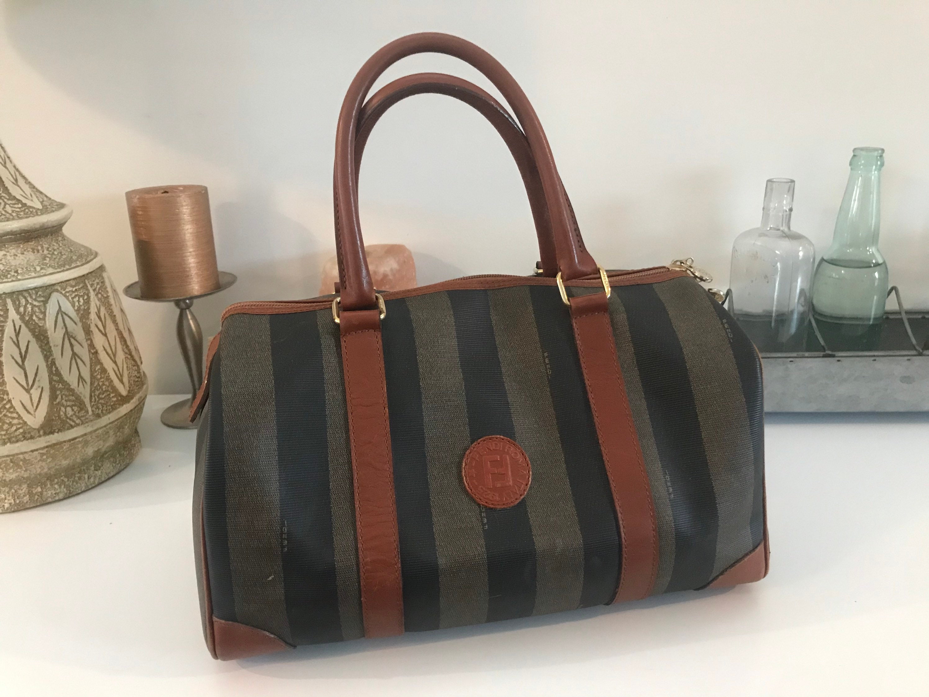 Amazing Vintage Fendi Pequin Boston Bag 