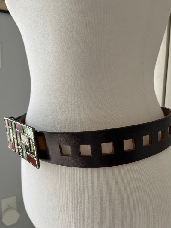 Vintage BOHO/1970s Leather belt with Stained glas… - image 9