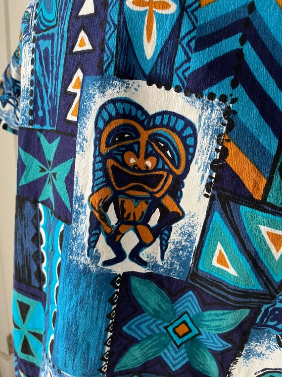 Amazing vintage bark cloth shirt/1960s/tiki god/H… - image 9