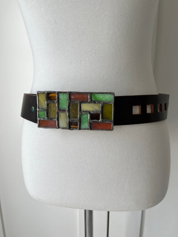 Vintage BOHO/1970s Leather belt with Stained glas… - image 6