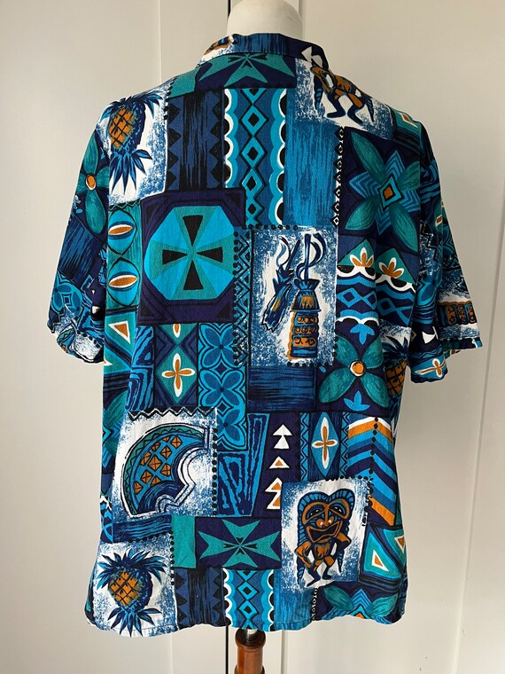 Amazing vintage bark cloth shirt/1960s/tiki god/H… - image 3