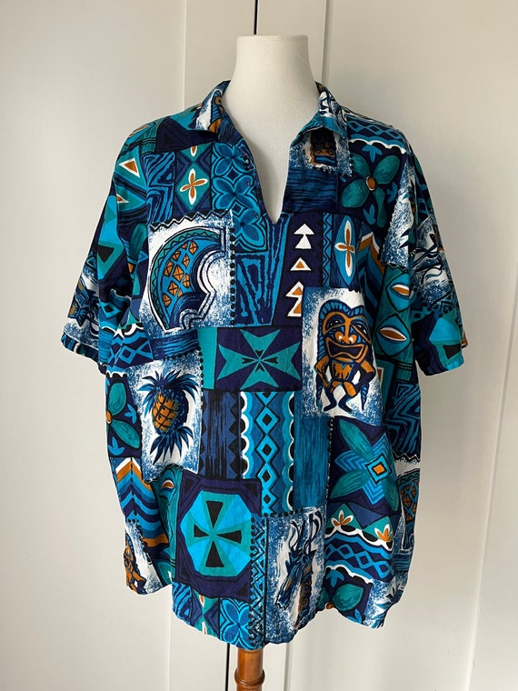 Amazing vintage bark cloth shirt/1960s/tiki god/H… - image 2