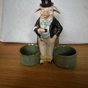 Saint Clement Pig Condiment Set French Majolica 13cm Mustard Pot