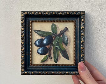 Olives Branch Original Oil Painting French Country Decor Mediterranean Kitchen Wall Art Vintage style artwork