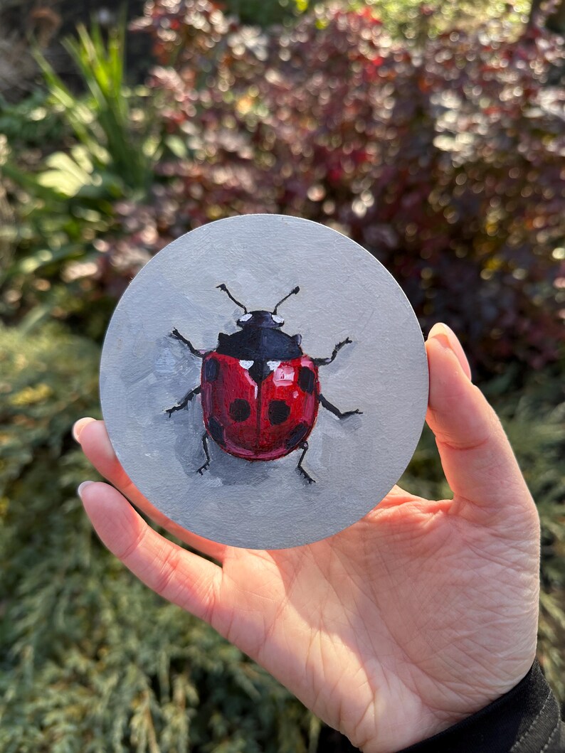 Ladybug Oil Painting Insects Oil Painting Small Kitchen Art Round ...
