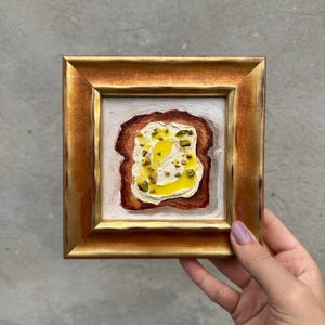 Breakfast artwork Butter sandwich original oil painting Small kitchen art Wall decor for dining room Impasto painting French Country Art