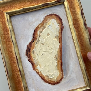 Butter sandwich original oil painting Small kitchen art Breakfast artwork Wall decor for dining room Impasto painting French Country Art