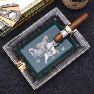 Luxury Cigar Ashtray – Elegant Gold-Plated Ceramic Ashtray with Artistic Horse Design, Perfect for Home, Office & Cigar Lounge
