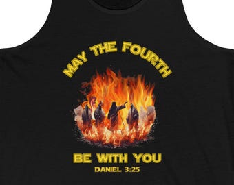 Möge der Vierte mit dir sein Unisex Softstyle T-Shirt, Jesus Grafik T-Shirt, Feuer Männer Shirt, religiöses Geschenk, Tank Top, Christlich Möge die Macht sein