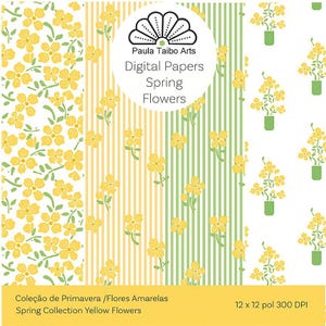 Papéis digitais  de flores amarelas de verão, para imprimir em papel ou em tecido, fazer scrapbooking, moda infantil, decoração e artesanato