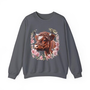 Floral Highland Cow Sweatshirt, Cute Cow Design, Animal Lover Gift, Cozy Jumper, Botanical Print Pullover, Nature Inspired Top