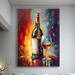 Red Wine Abstract Art Print – Digital File for Bar Kitchen or Cellar-Wine Lover Digital Print – Abstract  Bottle and Glass Wall Art Download