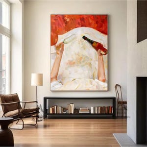 Lazy Mornings & Fine Wine , Digital Wall Art ,Bed, Wine  Bliss , Digital Art Print..Playful Art for Wine Lovers,,Affordable Poster