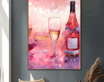 Champagne Toast Digital Art Elegant Printable Wall Decor,Elegant Cocktail Wall Art,Digital ; Rosé Elegance: A Toast to Romance,
