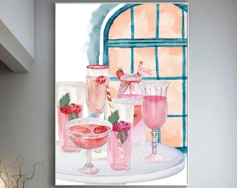 Pink Cocktail Party Digital Art Print – Elegant Drink Illustration for Kitchen, Bar Cart, or Dining Room Wall Décor – Instant Download