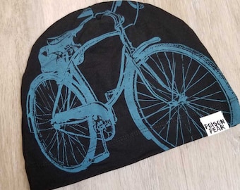 Beanie Hat - Black and Teal Bike