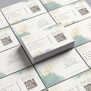 Sjabloon voor visitekaartjes met QR-code cosmetica | Bewerkbaar canvas-visitekaartje | Digitale download | Merkkaart huidverzorging en make-up