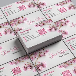 Visitekaartje met QR-code schoonheidsconsulent | Bewerkbare canvassjabloon | Digitaal visitekaartje | Contactloze huidverzorgingskaart voor make-up