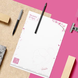 Plantilla de membrete para clínica de belleza Cherry Blossom / Membrete editable para spa estético / Marca comercial imprimible