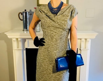 Su naturaleza relajante - Vestido vintage de los años 50 gris gris y negro con flecos y corpiño recogido - 4