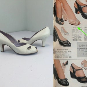 She Won That Contest Vintage 1950s White Open Work Leather Pumps Shoes Heels 9B image 2