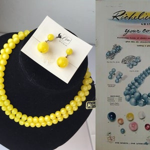 Moon Beam Moments Vintage 1950s NOS Coro Yellow Moonglow Lucite Beads Necklace & Earring Set image 2