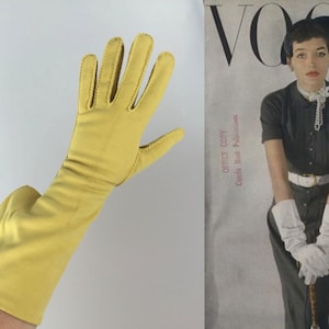 Make Up Your Mind - Vintage 1950s Mr John Golden Yellow Nylon Gauntlet Gloves - 7 1/2