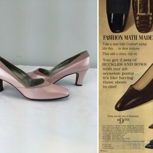 Fashion Made Easy Vintage 1960s NOS Shell Pink Muted Pearl & Nubuck Leather Heels 7.5/8AA image 2