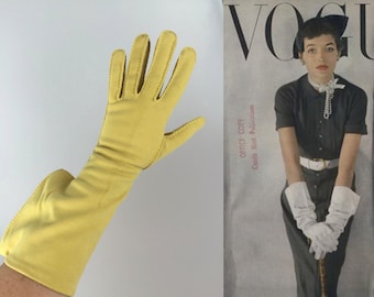 Make Up Your Mind - Vintage 1950s Mr John Golden Yellow Nylon Gauntlet Gloves - 7 1/2